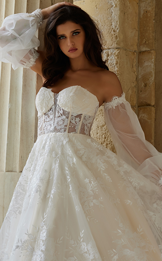 Ivory Corset Bodice Bridal Gown with Removable Sleeves JB220004
